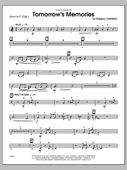 Tomorrow's Memories - Horn in F (Jazz Ensemble) von Gregory Yasinitsky