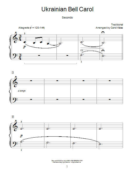 Ukrainian Bell Carol (Piano Duet) von Carol Klose