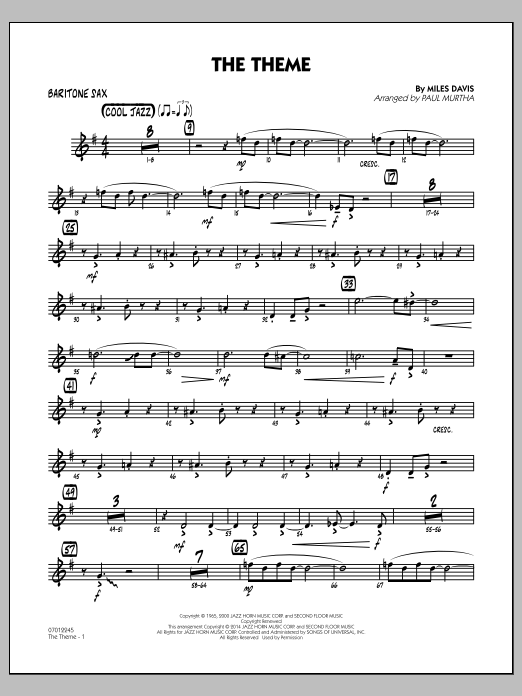 The Theme - Baritone Sax (Jazz Ensemble) von Paul Murtha