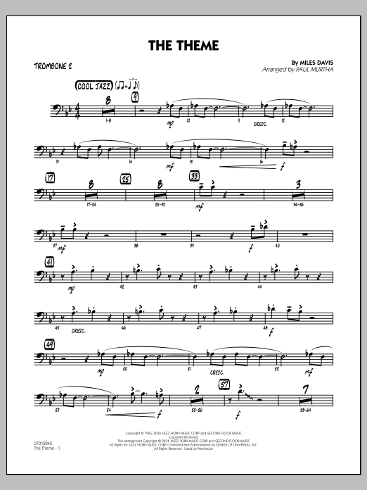 The Theme - Trombone 2 (Jazz Ensemble) von Paul Murtha