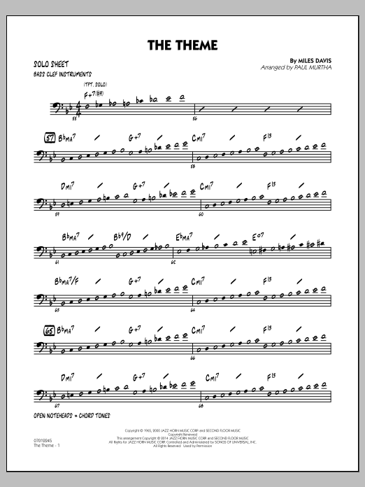 The Theme - Bass Clef Solo Sheet (Jazz Ensemble) von Paul Murtha