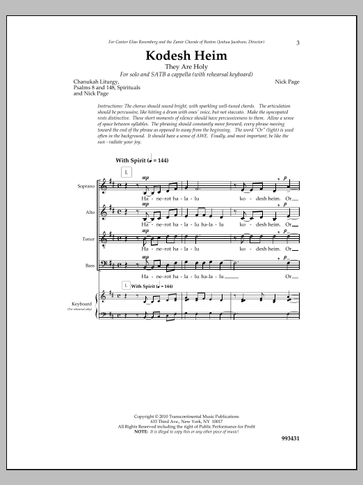 Kodesh Heim (SATB Choir) von Nick Page