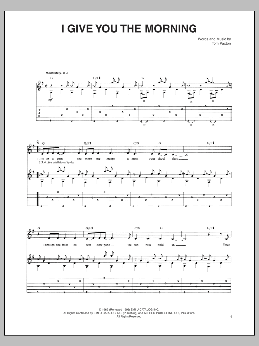 I Give You The Morning (Guitar Tab) von Tom Paxton