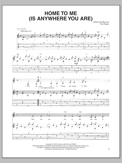 Home To Me (Is Anywhere You Are) (Guitar Tab) von Tom Paxton