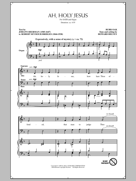 Ah, Holy Jesus (SATB Choir) von Howard Helvey