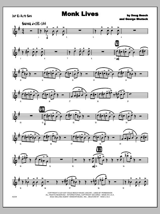 Monk Lives - 1st Eb Alto Saxophone (Jazz Ensemble) von George Shutack