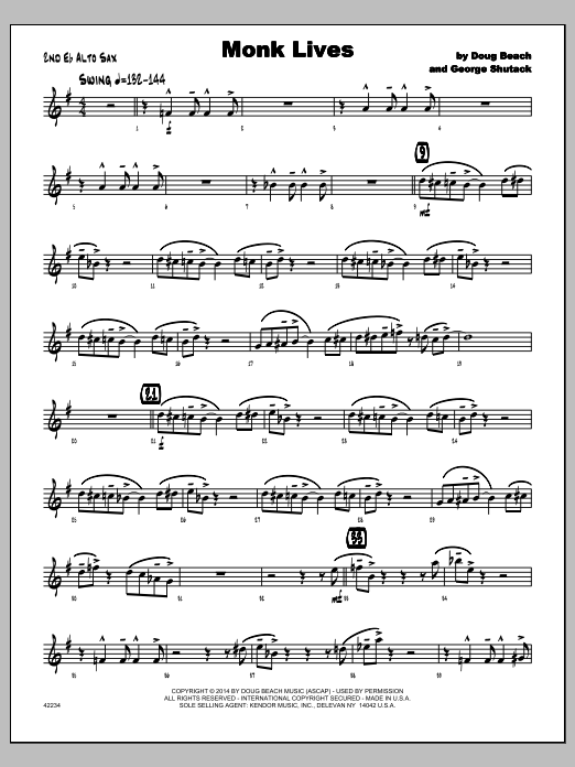 Monk Lives - 2nd Eb Alto Saxophone (Jazz Ensemble) von George Shutack