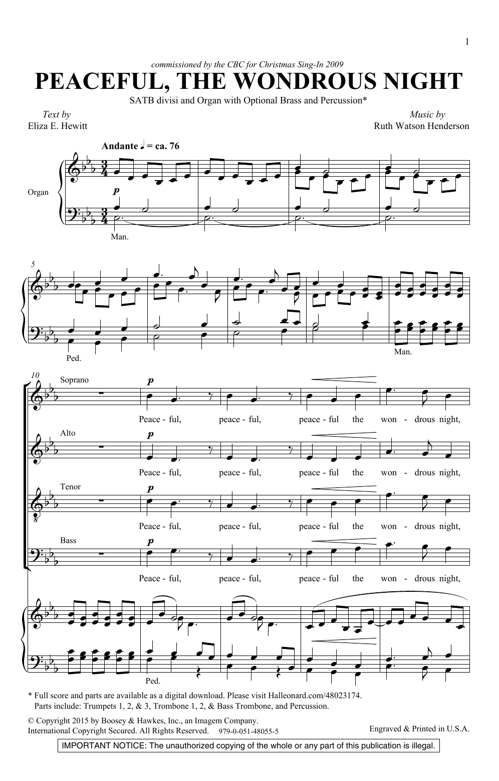 Peaceful The Wondrous Night (SATB Choir) von Ruth Watson Henderson