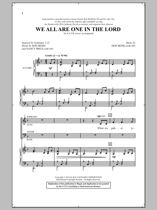 We All Are One In The Lord (SATB Choir) von Don Besig