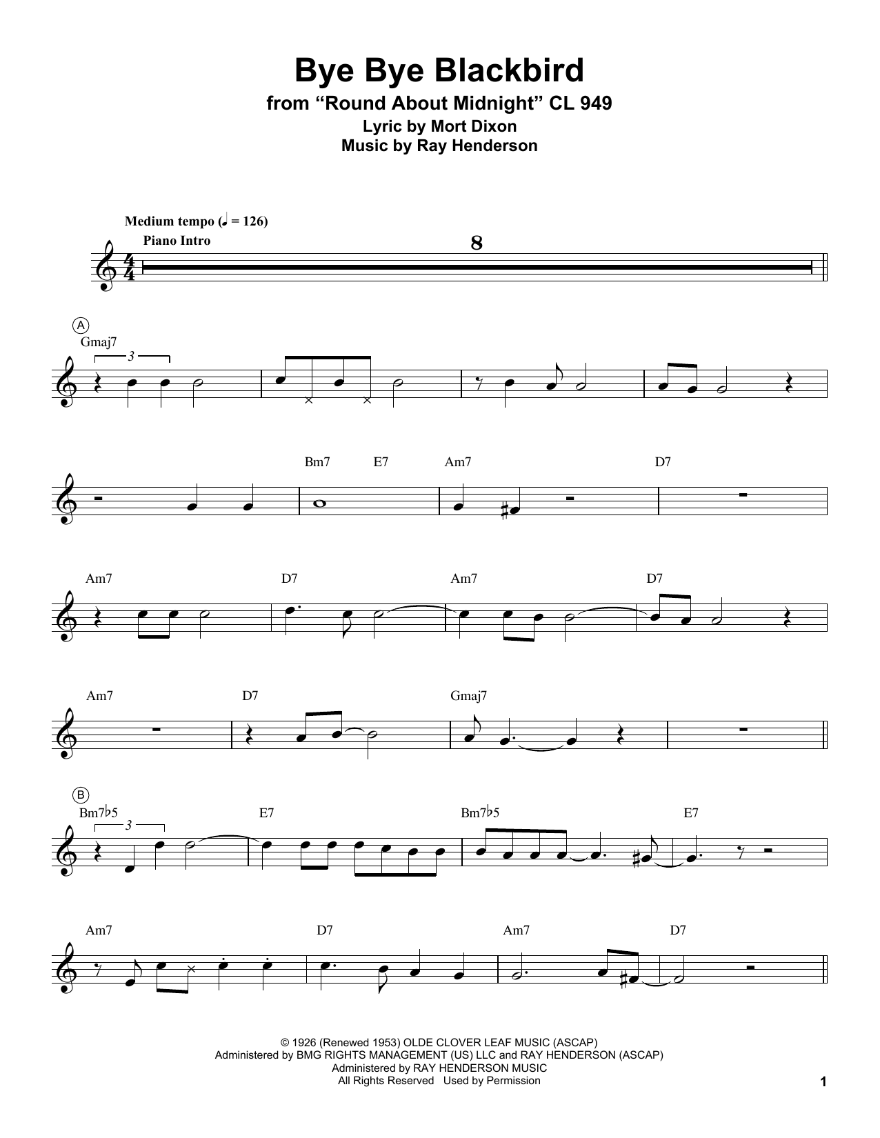 Bye Bye Blackbird (Trumpet Transcription) von Miles Davis