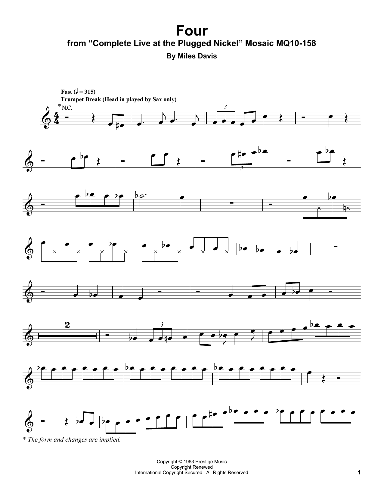 Four (Trumpet Transcription) von Miles Davis