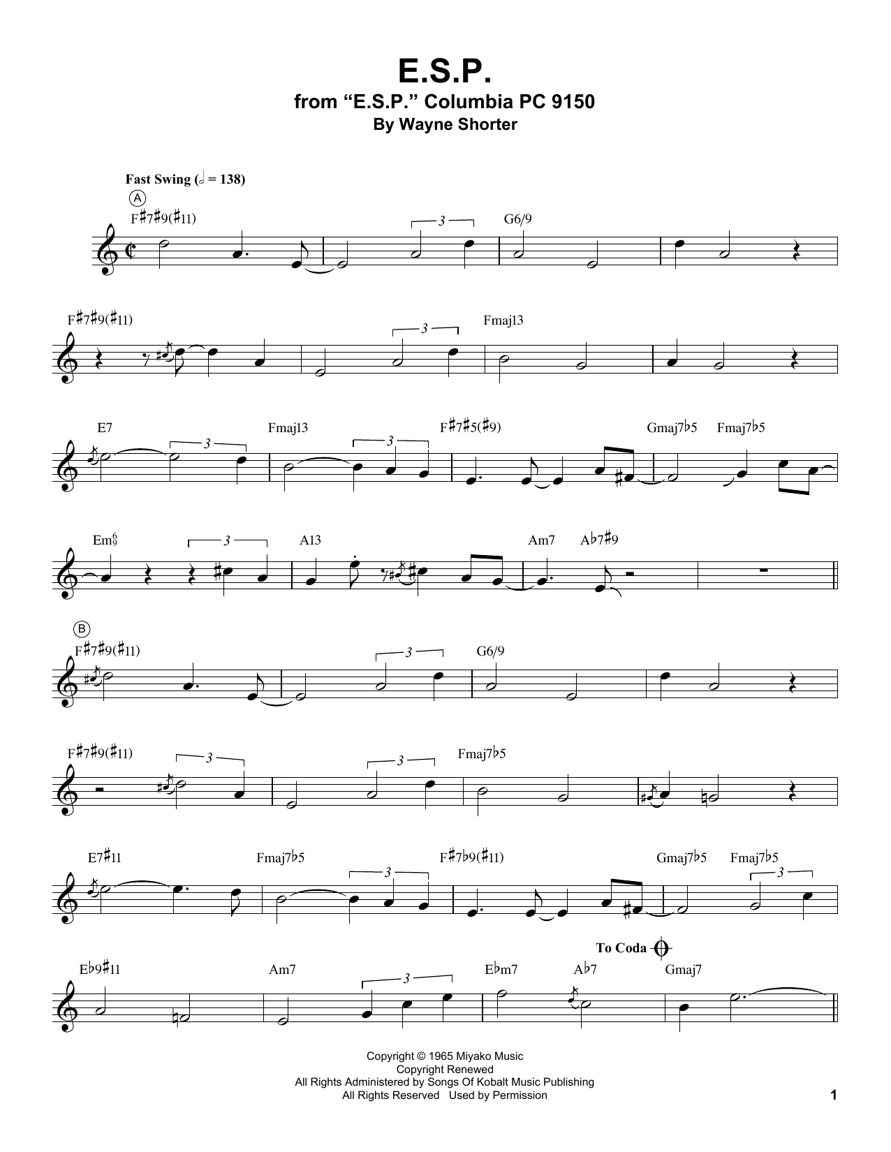 E.S.P. (Trumpet Transcription) von Miles Davis