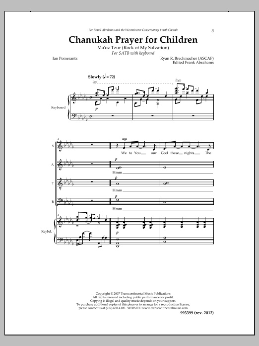 Chanukah Prayer for Children: Maoz Tzur (Rock of Ages) (SATB Choir) von Ryan Brechmacher