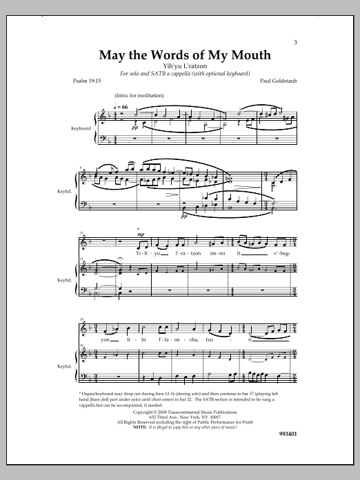 May the Words of My Mouth (SATB Choir) von Paul Goldstaub