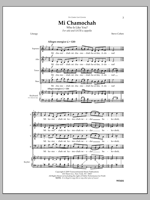 Mi Chamochah (SATB Choir) von Steve Cohen