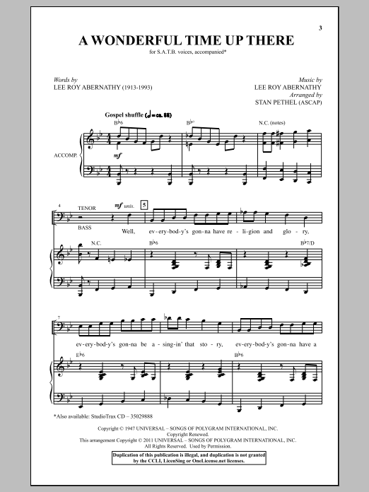 A Wonderful Time Up There (Everybody's Gonna Have A Wonderful Time Up There) (SATB Choir) von Stan Pethel