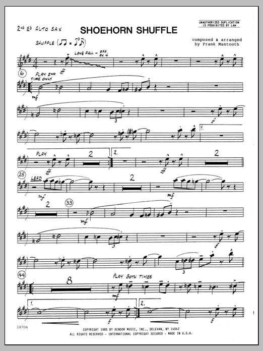 Shoehorn Shuffle - 2nd Eb Alto Saxophone (Jazz Ensemble) von Frank Mantooth