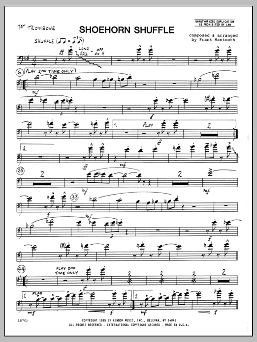 Shoehorn Shuffle - 1st Trombone (Jazz Ensemble) von Frank Mantooth