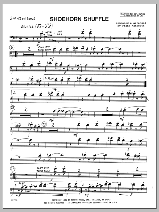 Shoehorn Shuffle - 2nd Trombone (Jazz Ensemble) von Frank Mantooth