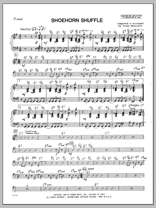 Shoehorn Shuffle - Piano (Jazz Ensemble) von Frank Mantooth