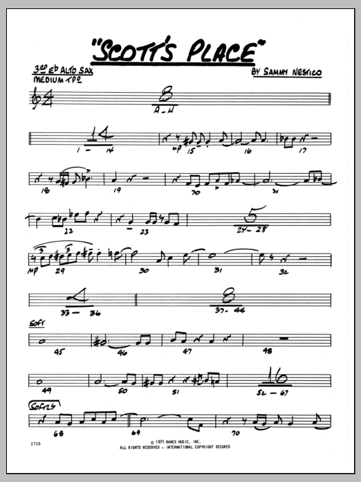 Scott's Place - 3rd Eb Alto Saxophone (Jazz Ensemble) von Sammy Nestico