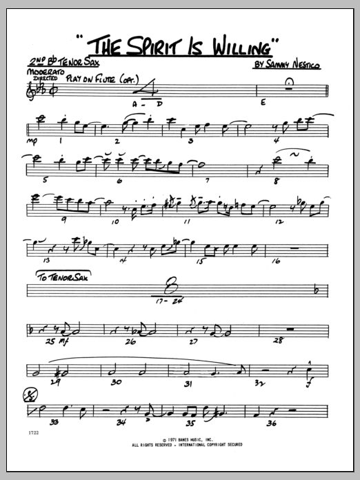 The Spirit Is Willing - 2nd Bb Tenor Saxophone (Jazz Ensemble) von Sammy Nestico