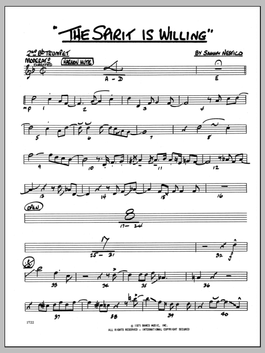 The Spirit Is Willing - 2nd Bb Trumpet (Jazz Ensemble) von Sammy Nestico