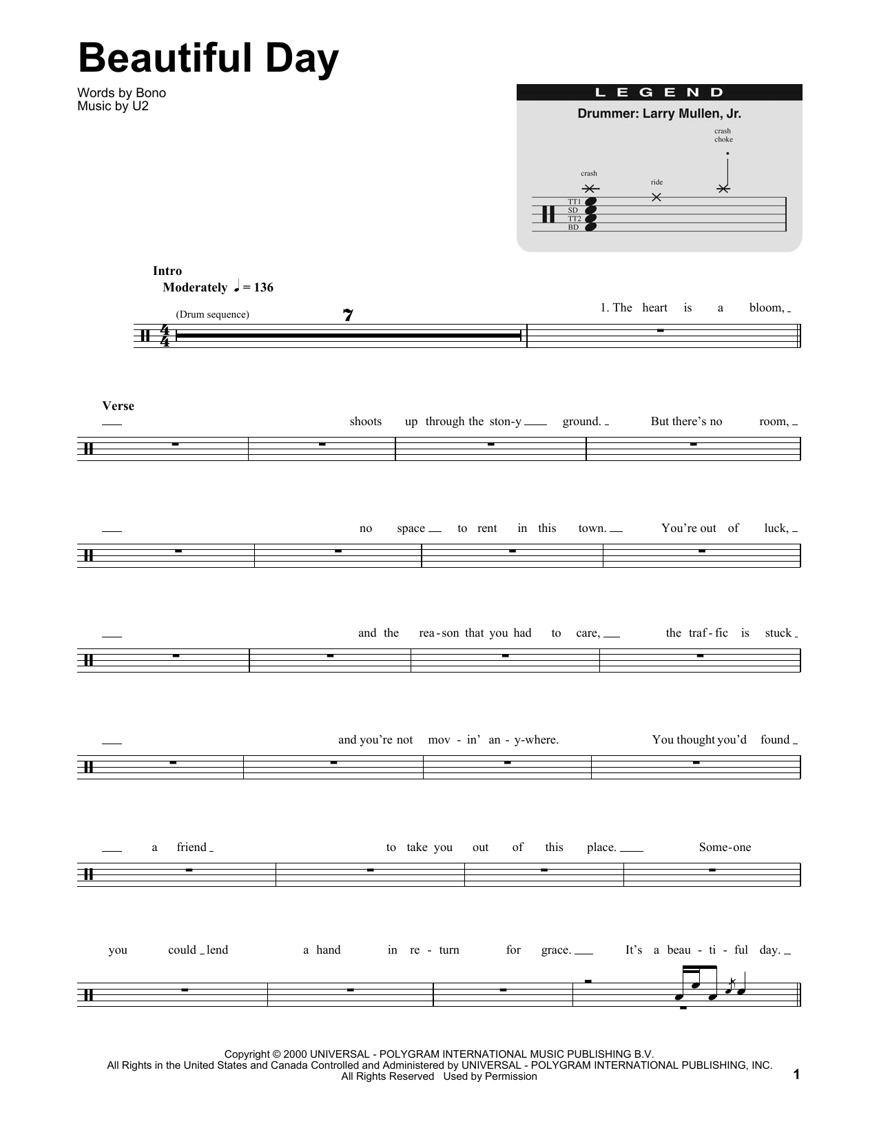 Beautiful Day (Drums Transcription) von U2