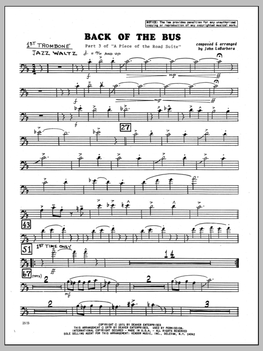 Back Of The Bus - 1st Trombone (Jazz Ensemble) von John LaBarbara