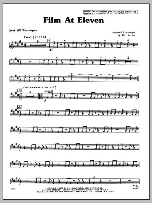 Film At Eleven - 3rd Bb Trumpet (Jazz Ensemble) von Bill Holman