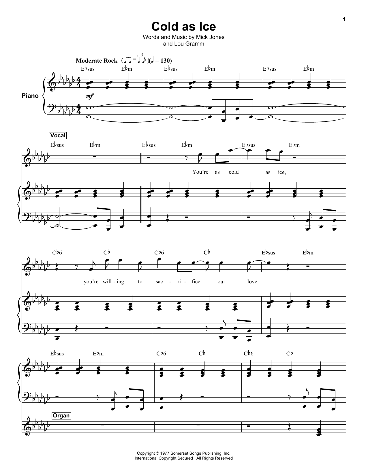 Cold As Ice (Keyboard Transcription) von Foreigner