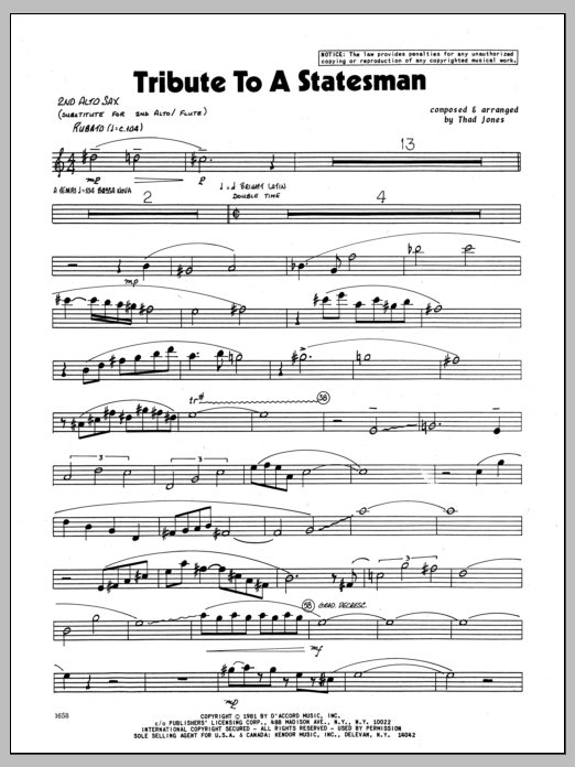 Tribute To A Statesman - 2nd Eb Alto Saxophone (Jazz Ensemble) von Thad Jones