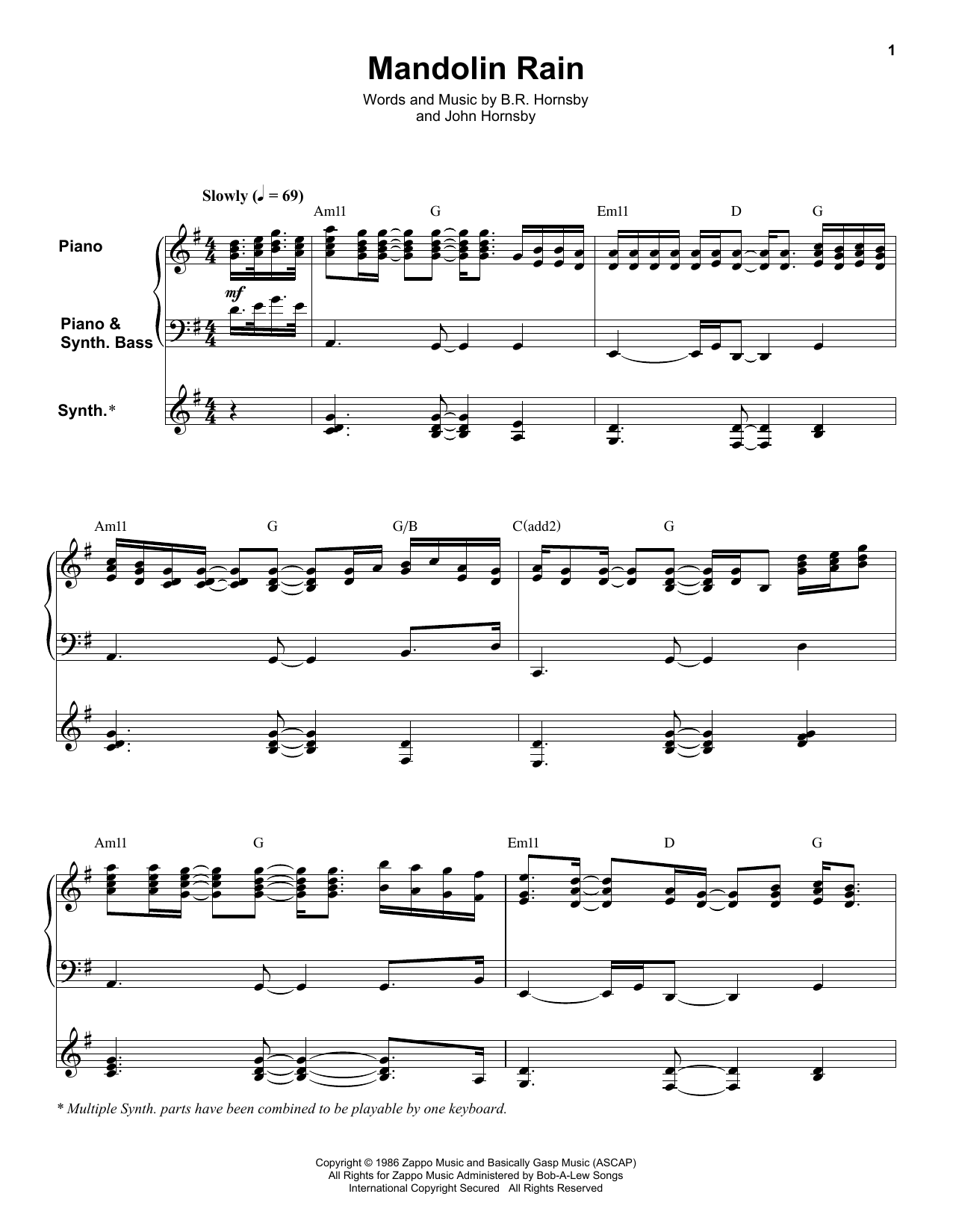 Mandolin Rain (Keyboard Transcription) von Bruce Hornsby And The Range
