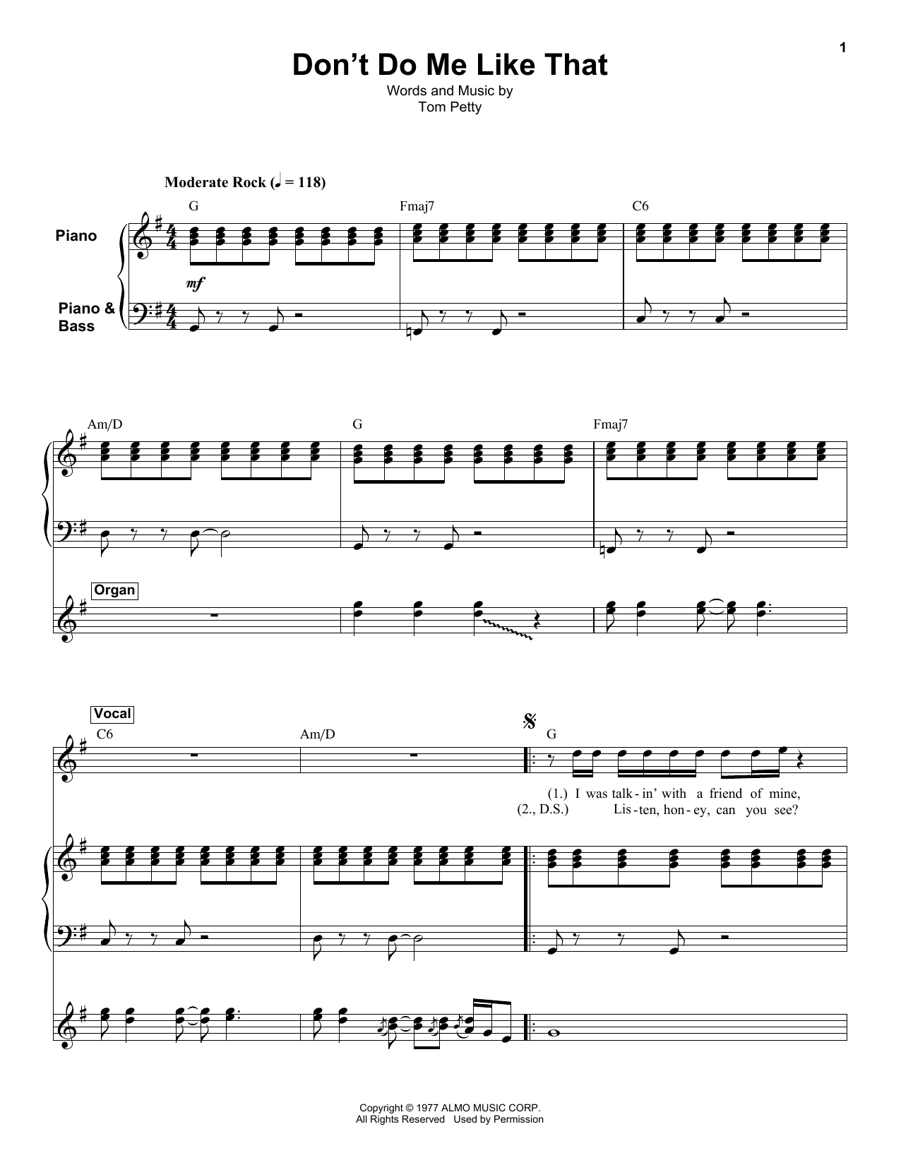 Don't Do Me Like That (Keyboard Transcription) von Tom Petty and the Heartbreakers