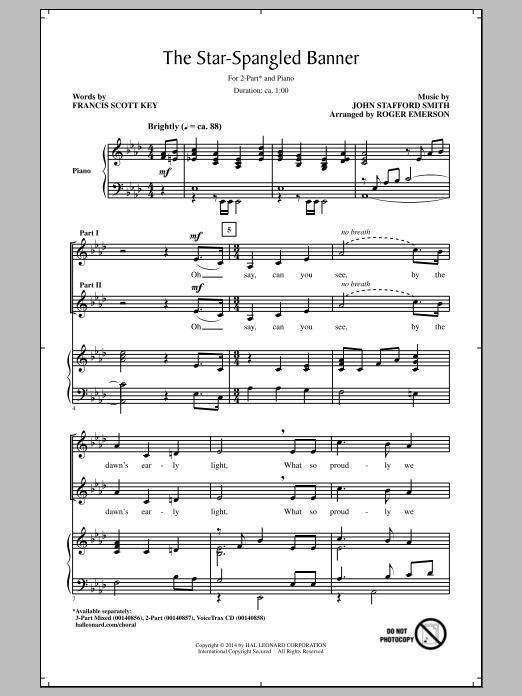 The Star Spangled Banner (arr. Roger Emerson) (2-Part Choir) von Francis Scott Key
