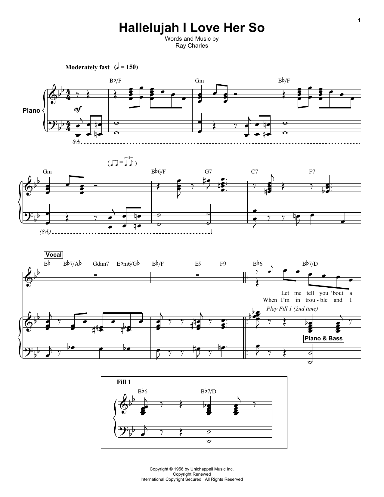 Hallelujah, I Love Her So (Keyboard Transcription) von Ray Charles