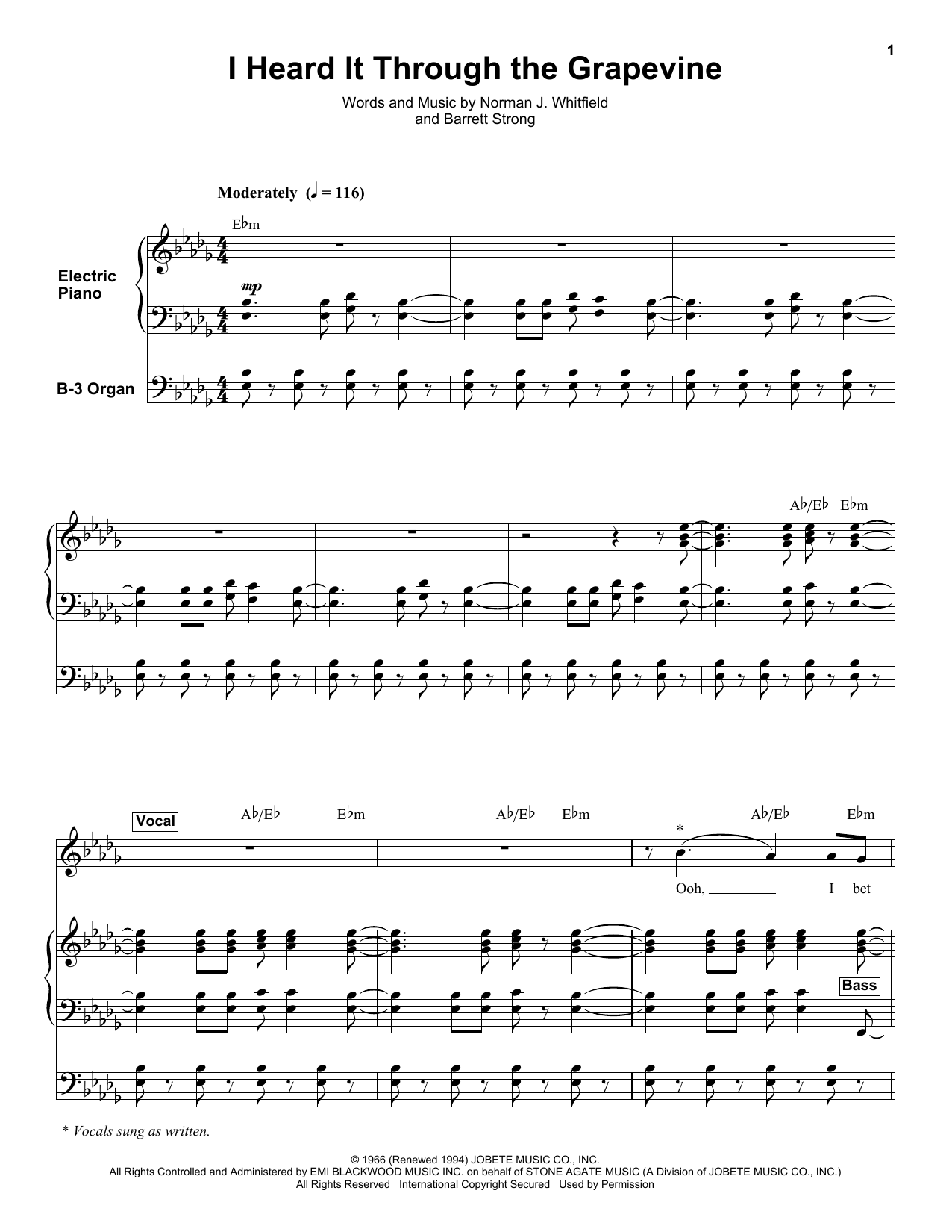 I Heard It Through The Grapevine (Keyboard Transcription) von Marvin Gaye