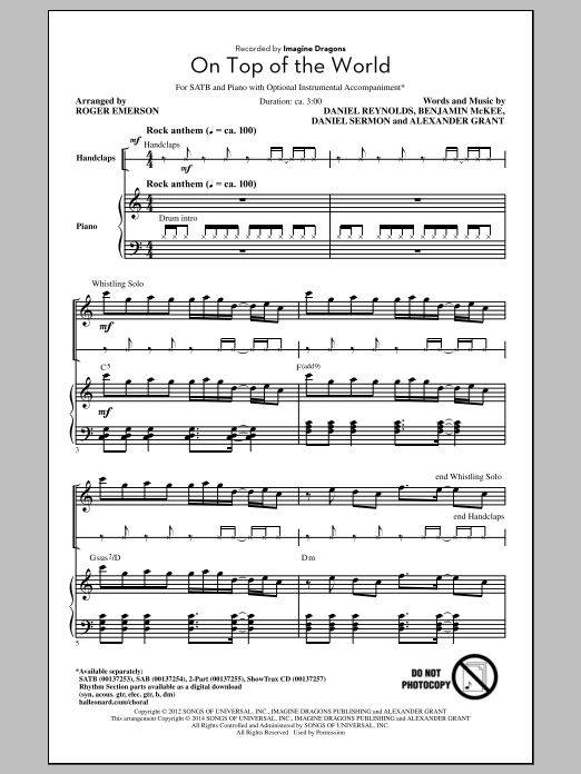 On Top Of The World (SATB Choir) von Roger Emerson