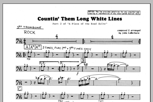 Countin' Them Long White Lines - 3rd Trombone (Jazz Ensemble) von John LaBarbara