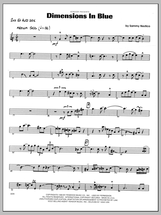 Dimensions In Blue - 2nd Eb Alto Saxophone (Jazz Ensemble) von Sammy Nestico