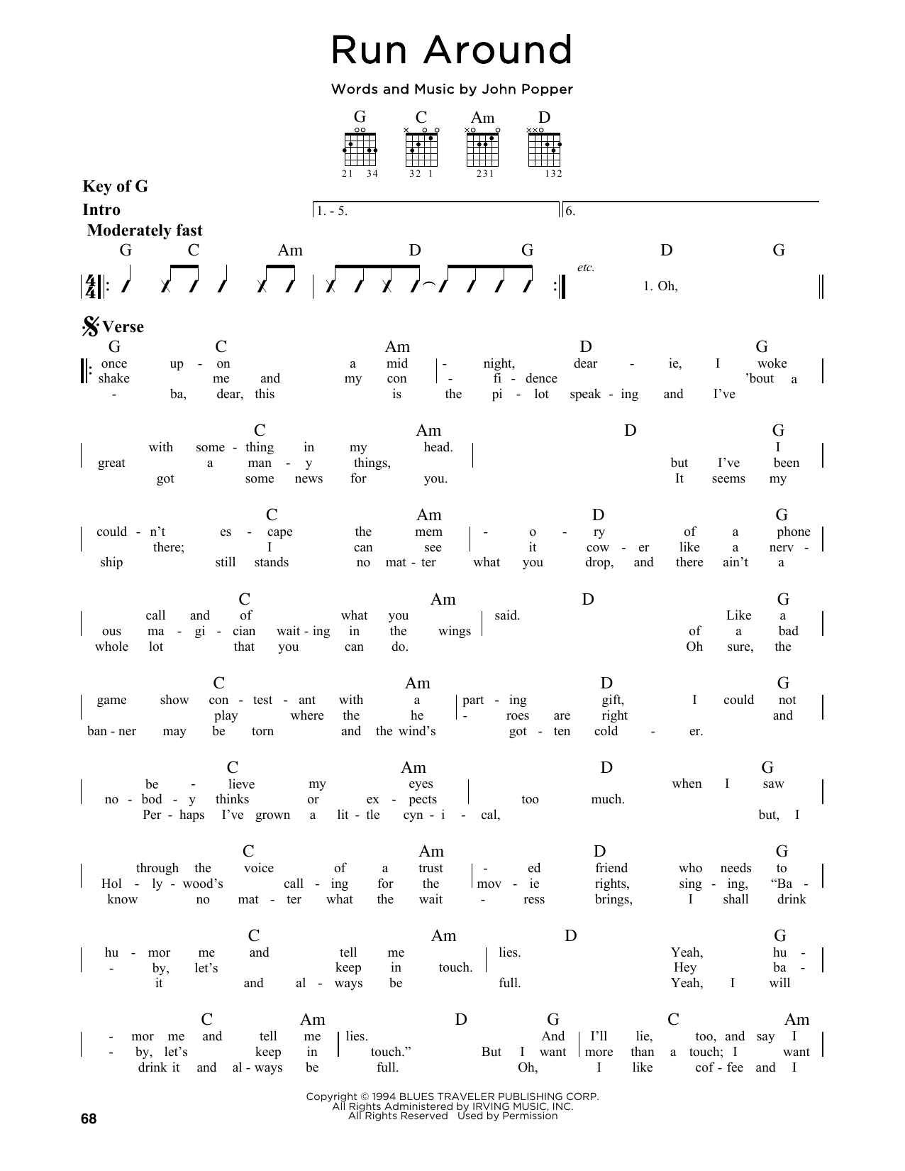 Run Around (Guitar Lead Sheet) von Blues Traveler