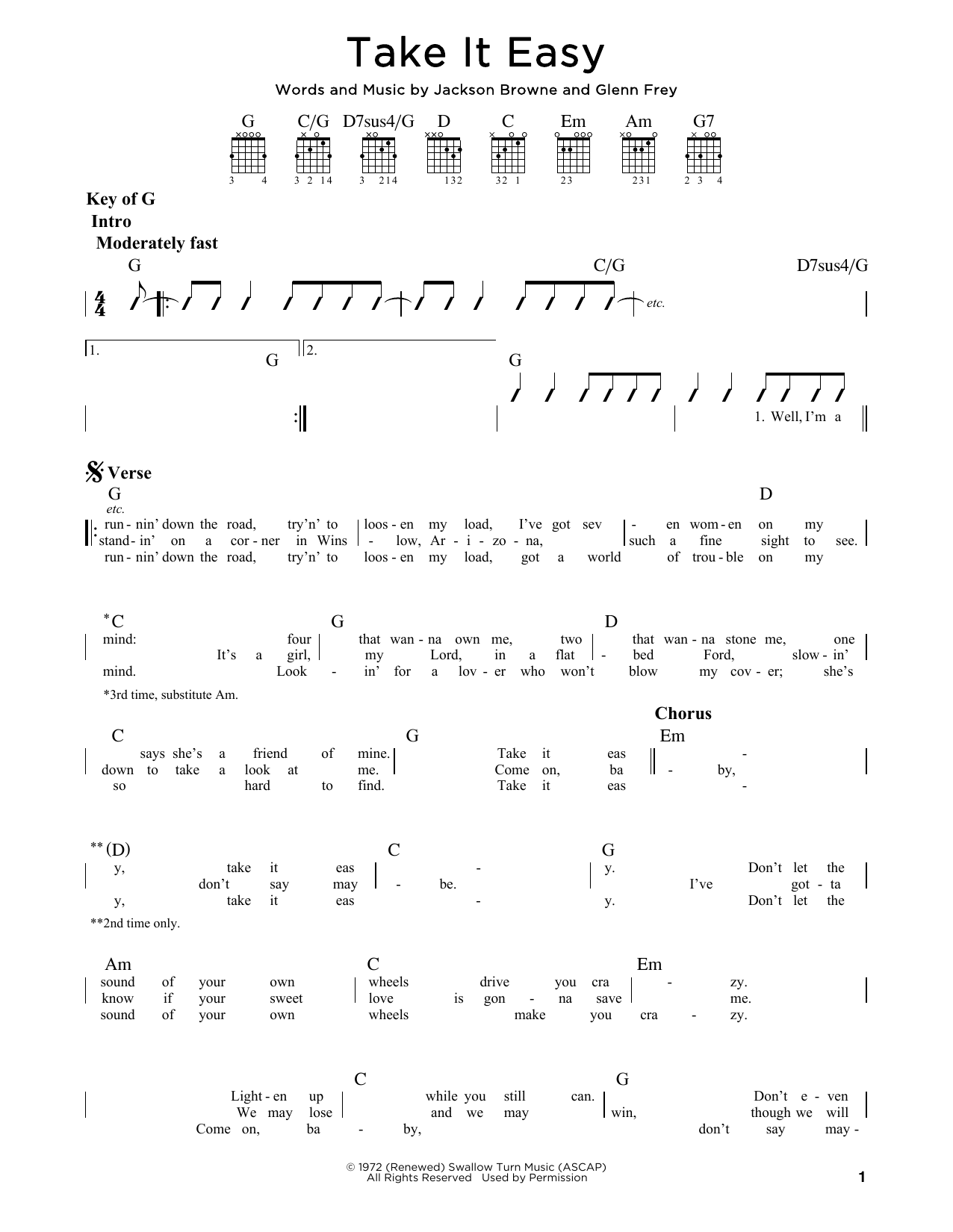 Take It Easy (Guitar Lead Sheet) von Eagles