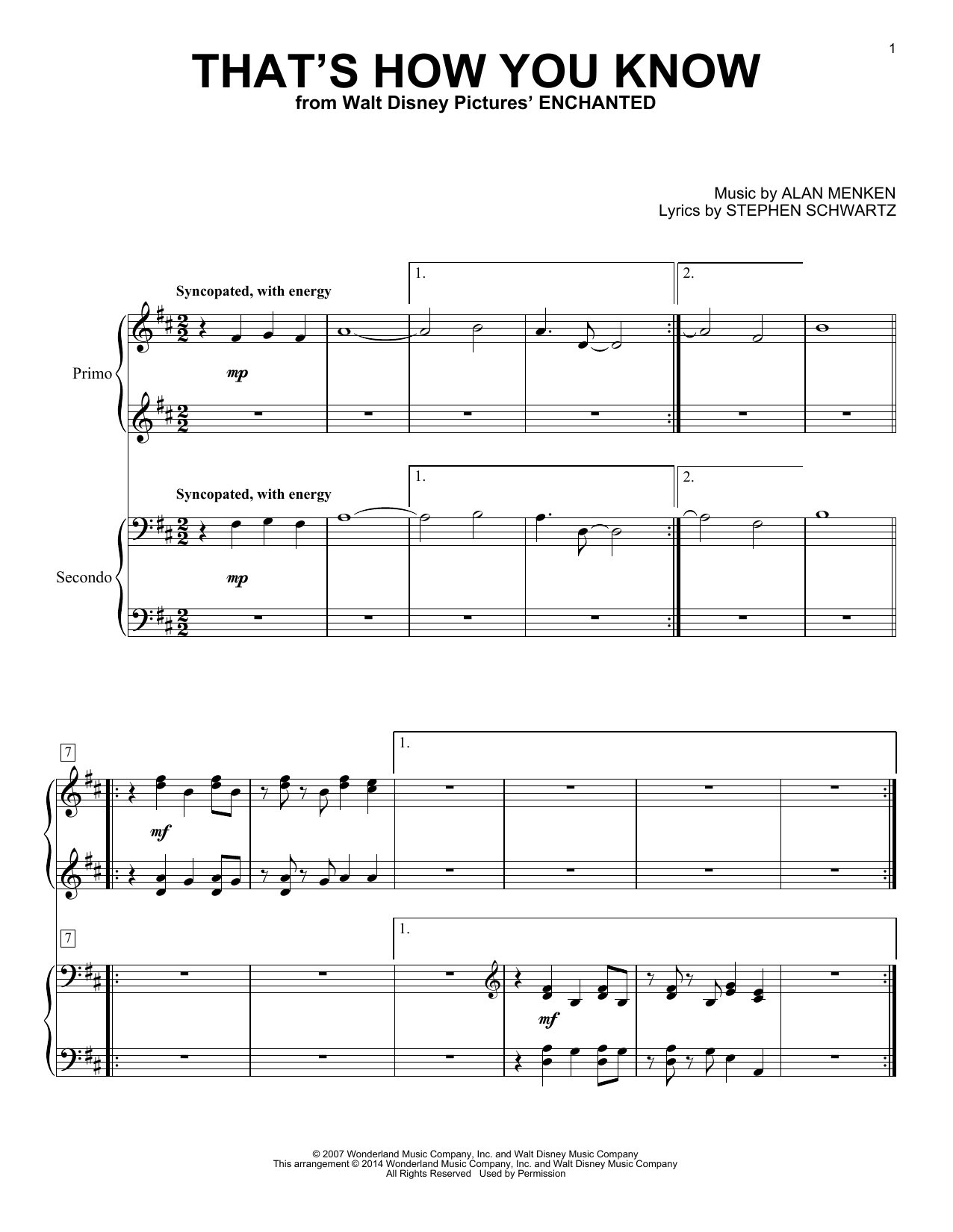 That's How You Know (from Enchanted) (Piano Duet) von Amy Adams