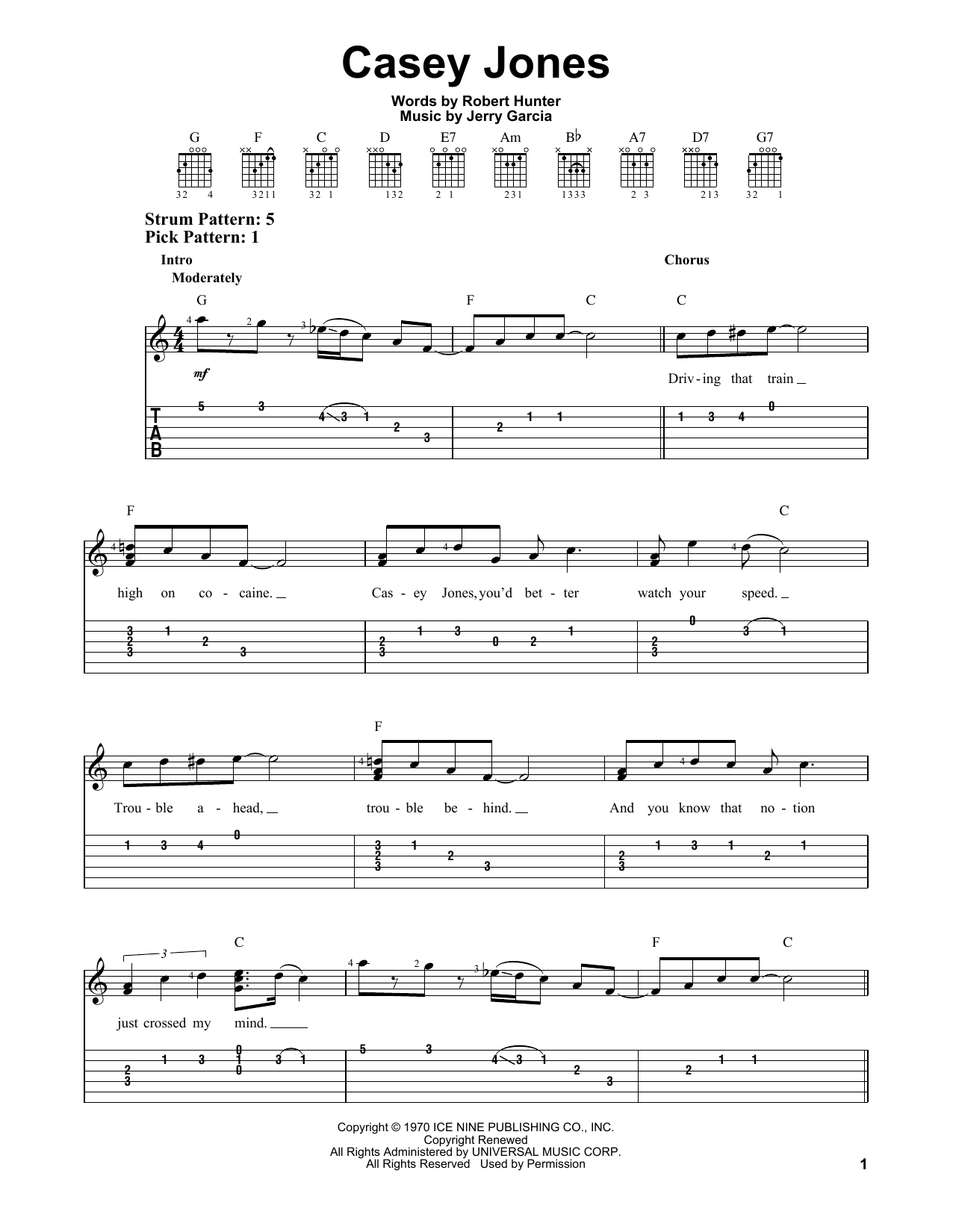 Casey Jones (Easy Guitar Tab) von Grateful Dead