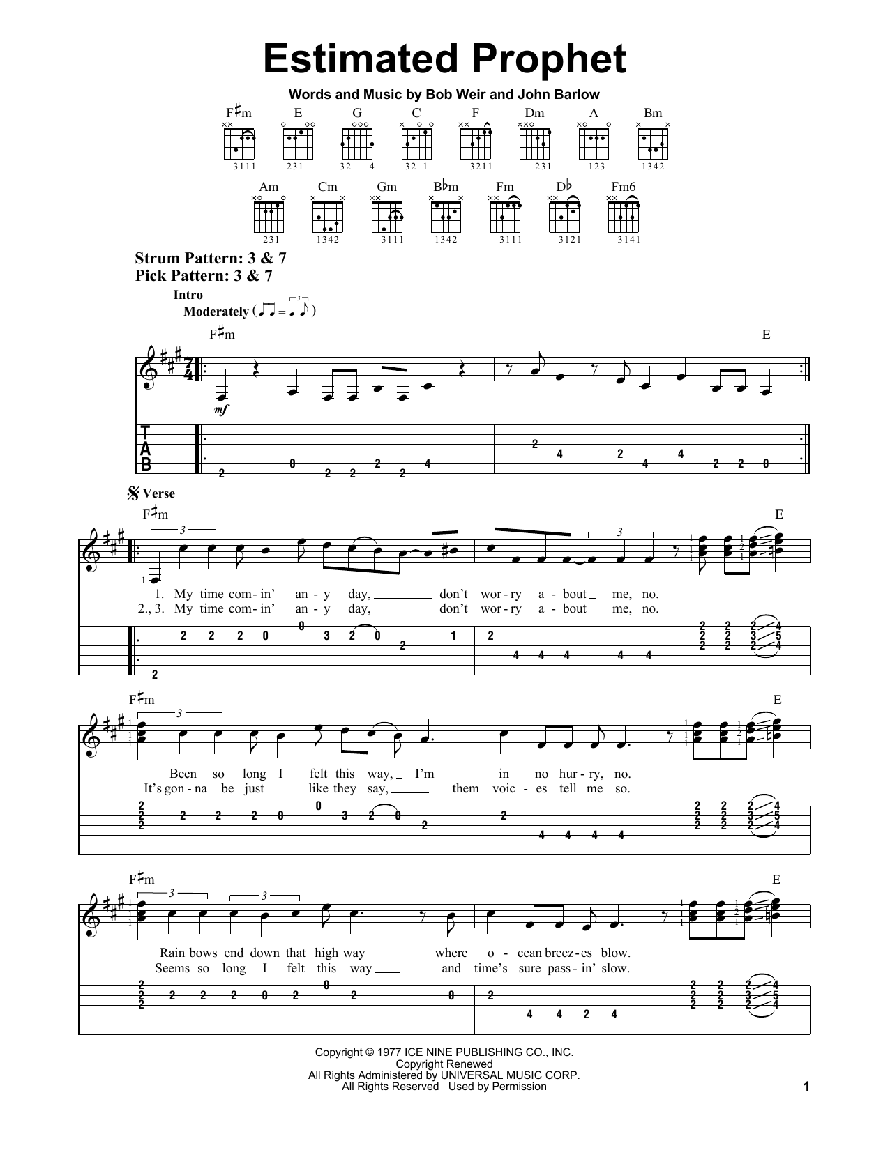 Estimated Prophet (Easy Guitar Tab) von Grateful Dead