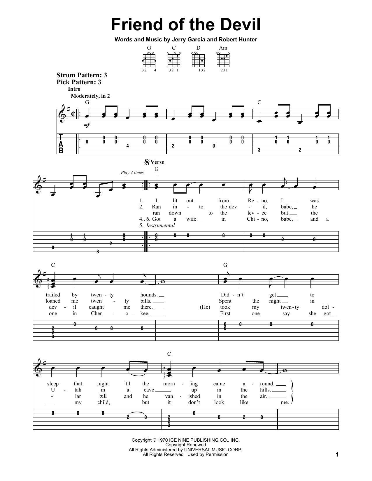 Friend Of The Devil (Easy Guitar Tab) von Grateful Dead