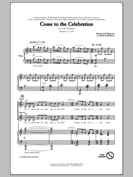Come To The Celebration (2-Part Choir) von Laura Farnell