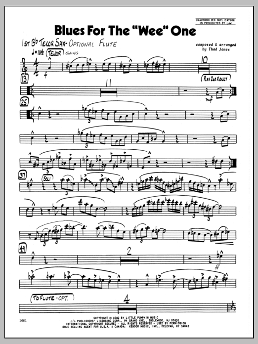 Blues For The 'Wee' One - 1st Bb Tenor Saxophone (Jazz Ensemble) von Thad Jones