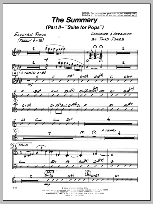 The Summary - Piano (Jazz Ensemble) von Thad Jones