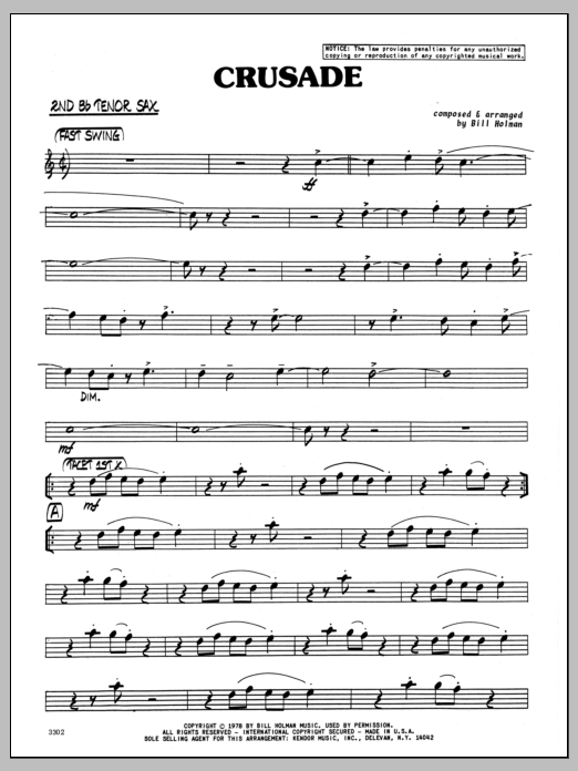 Crusade - 2nd Bb Tenor Saxophone (Jazz Ensemble) von Bill Holman